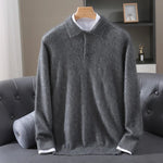 2025 Autumn And Winter New Men's Mink Wool Sweater POLO Collar Pullover Business Thick Warm Loose Oversized Knitted Sweater Tops