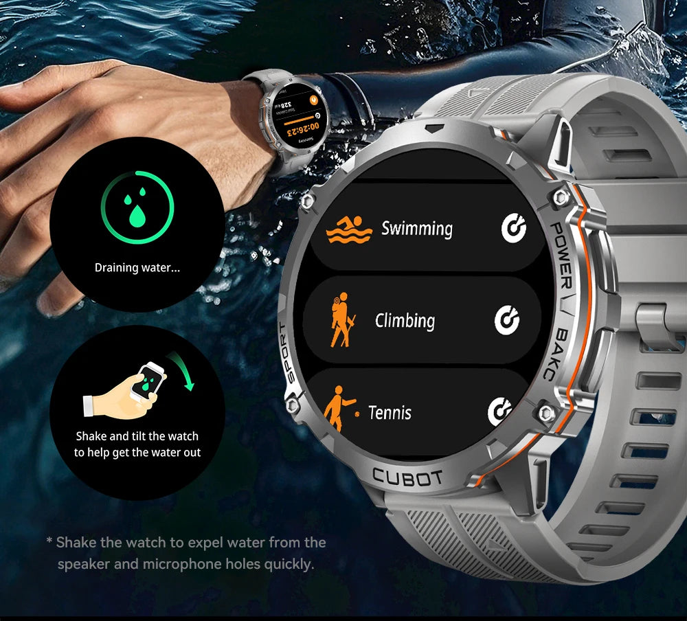 Cubot X3, Sport Waterproof Smartwatch, 1.73-inch AMOLED Display, Bluetooth Calls, 900mAh Battery, Blood Oxygen, Fitness Tracker