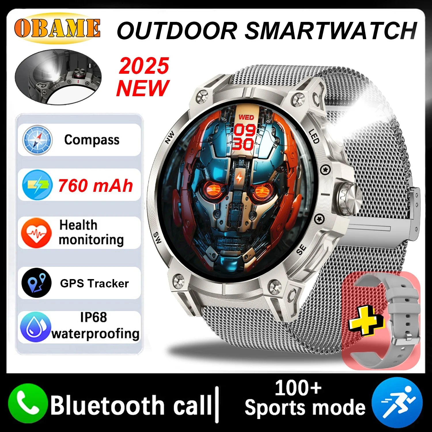 Xiaomi 760mAh Large Battery Outdoor Smart Watch Men 1.85 inch HD Screen GPS Compass Bluetooth Call IP68 Waterproof Smartwatch