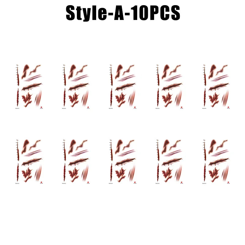 Horror Realistic Fake Bloody Wound Stitch Scar Scab Waterproof Temporary Tattoo Sticker Halloween Masquerade Prank Makeup Props