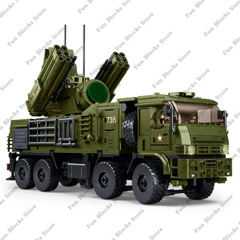 SLUBAN Military Antiaircraft Missile Vehicle Pantsir S1S Anti-aircraft Car Model Building Blocks Sets Soldier Bricks Kids Toys