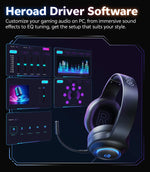 QCY Heroad V200 Gaming Over Ear Headphone Wireless Bluetooth 6.0 with Mic 50mm Driver 7.1 Surround Sound Dynamic EQ RGB Headset
