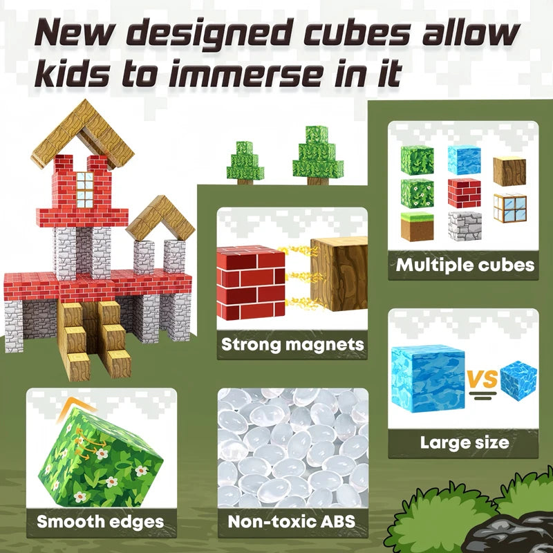 10-300pcs Magnetic Blocks Game Mine Magnet World Toys For Boys Girls STEM Montessori Sensory Cubes Game Toys Gift