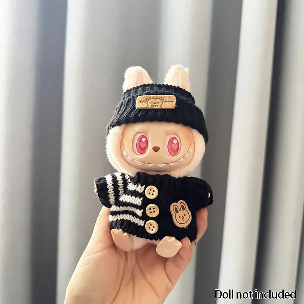 For 15-17 cm V1v2 Labubu Clothes Outfit Labubu Sitting Party Bear Label Scarf Hat Bag Dolls Accessories Cute Decoration Sweater