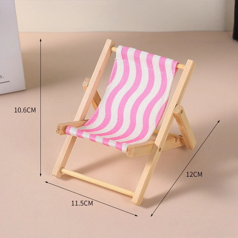 Doll'S Chair Outfit Accessories For Ropa Labubu 10cm cotton doll Summer vacation Wooden beach reclining camping chair ornament