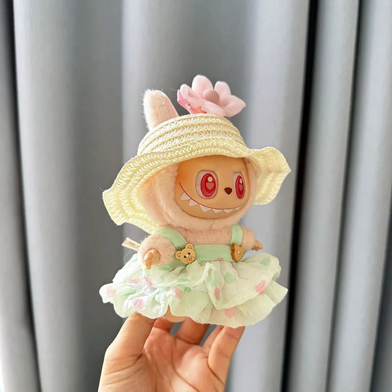 Luxury Plush Wedding Dress Dolls Clothes for Labubu I II Korea Style Fluffy Romantic Wedding Dress Flower Hat Suit for Ladbubu
