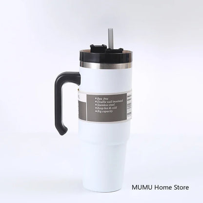 20oz/30oz Stainless Steel Car Thermos Bottle Travel Sports Water Bottle Large Capacity with Handle Straw Mug Outdoor Coffee Cup