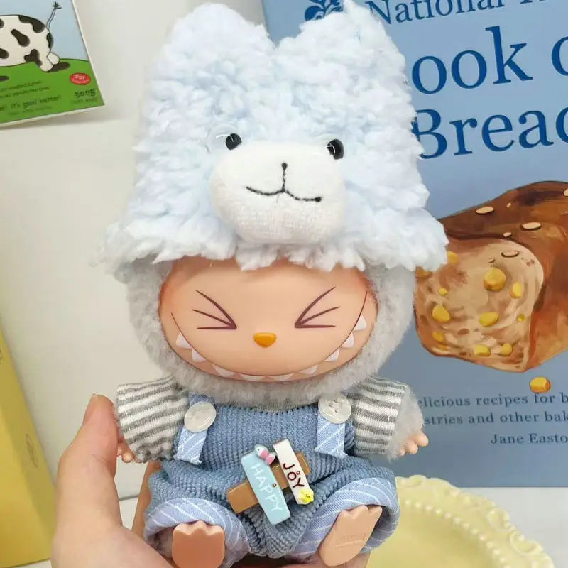 Doll Clothes For LABUBU Frog Set Jumpsuit Kawaii Fisherman Hat 2PCS/Pack Plush Cotton Doll Dress Up Game Decoration