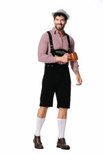 M-XXL Men Bavarian Oktoberfest Lederhosen Costume for Cosplay German Beer Festivals Suspenders Rompers Shirt Hat Set Outfit
