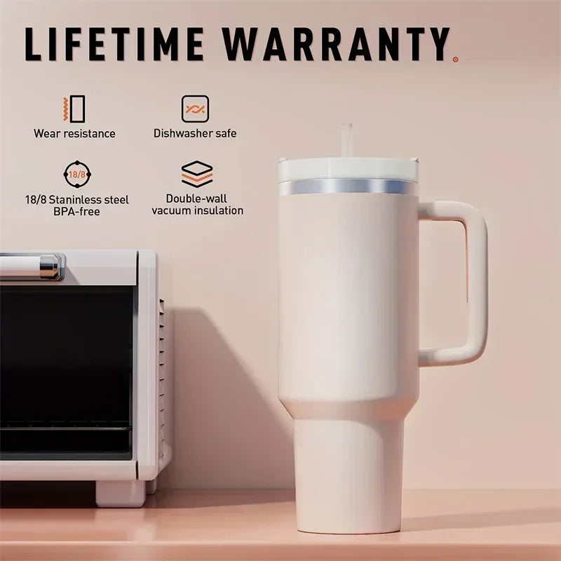 40oz Stainless Steel Car Cup Large Capacity Water Cup with Handle and Straw Double-walled Insulated Travel Mug Holiday Gifts