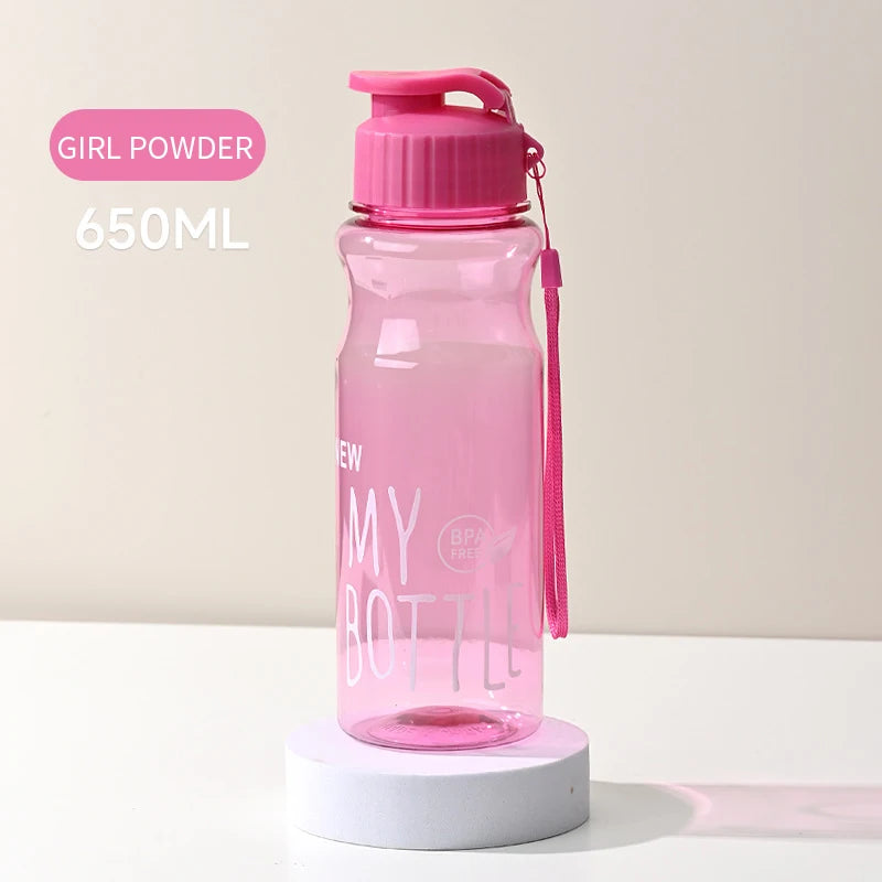 Transparent Water Bottle Portable Sport Cup for Drinking Kitchen Tools 650ML Water Bottle For School Gym Travel Girl Boy