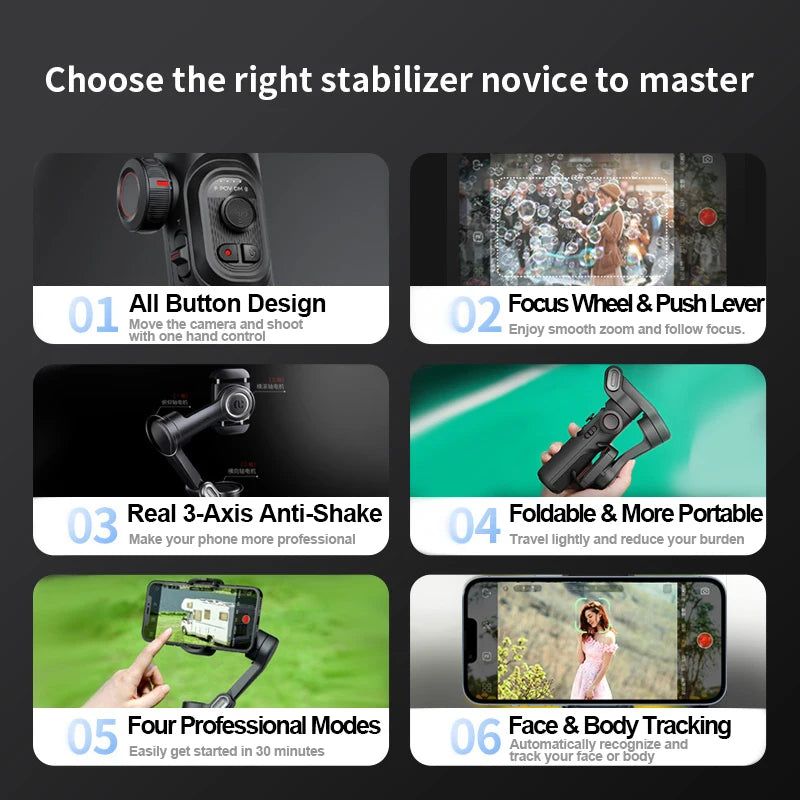 Smart XE 3-Axis Smartphone Gimbal Stabilizer with Fill Light