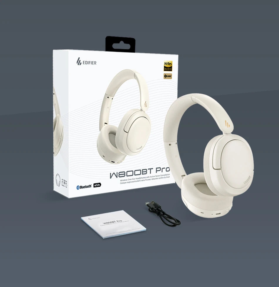 Edifier W800BT Pro Wireless Headphones Bluetooth 5.4 Over-ear Headset -44dB Active Noise Cancelling Hi-Res Audio 45H Playtime