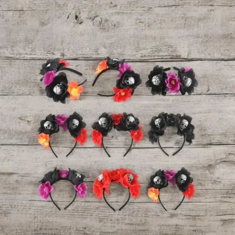 1/3PCs Halloween Headband Skull Flower Decoration Headwear Party Favors Supplies Photo Booth Props for Women Cosplay Costume
