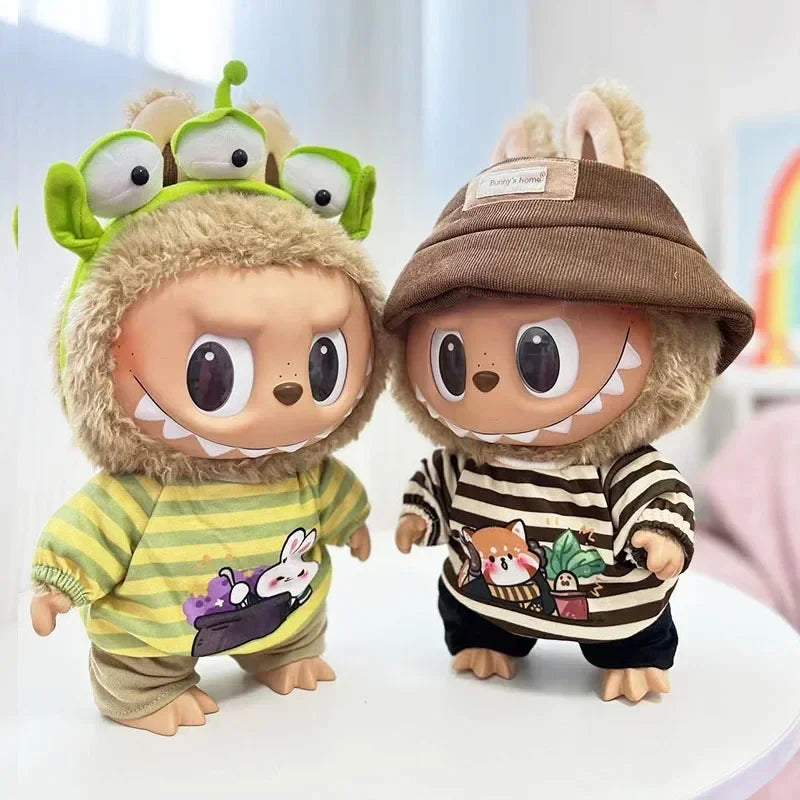 Doll outfit vinyl plush doll clothes for 38cm Korea Kpop Exo Labubu doll clothes striped shirt set