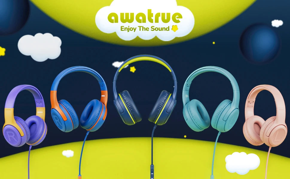 1/2/3Pcs AWATRUE AT2 Kids Headphones Wired Toddler Headsets with Mic Over-Ear Headphone Foldable on-Ear Design for PC,Laptop