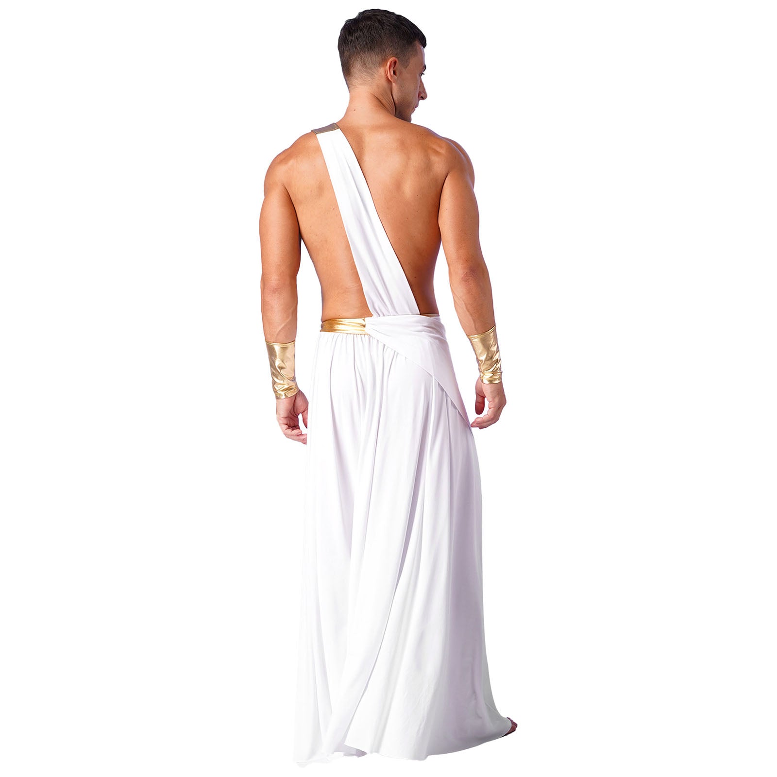 Mens Ancient Greek God Toga Gladiator Costumes Roman Emperor One Shoulder Sleeveless Robe Halloween Medieval Warrior Outfits