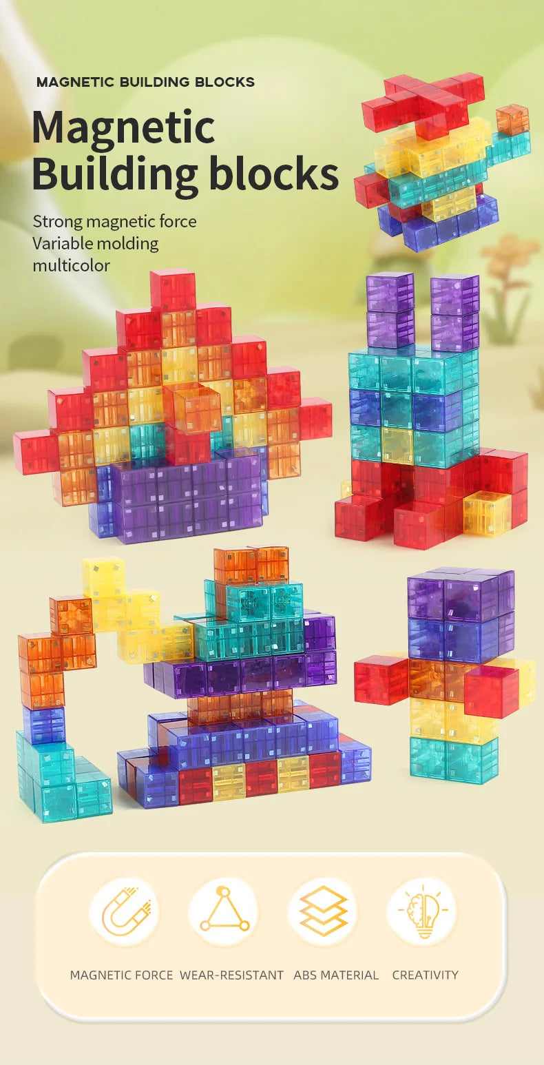 Magnetic Building Blocks Toy Transparent Magnetic Cubes Construction Set Preschool STEM Educational Sensory Toys Gift