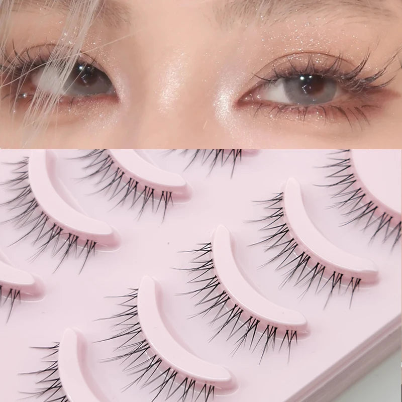 DINGSEN Fake Eyelash Anime Lashes 5 Pairs Little Devil Eyelashes Natural Daily Makeup Manga Eyelashes Clear Band Eyelashes