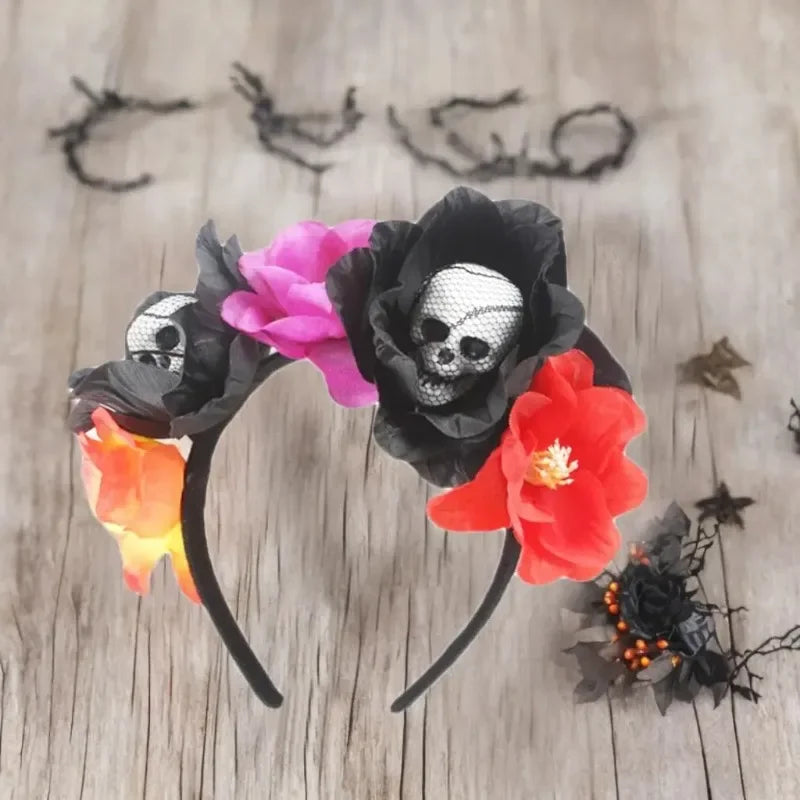 1/3PCs Halloween Headband Skull Flower Decoration Headwear Party Favors Supplies Photo Booth Props for Women Cosplay Costume