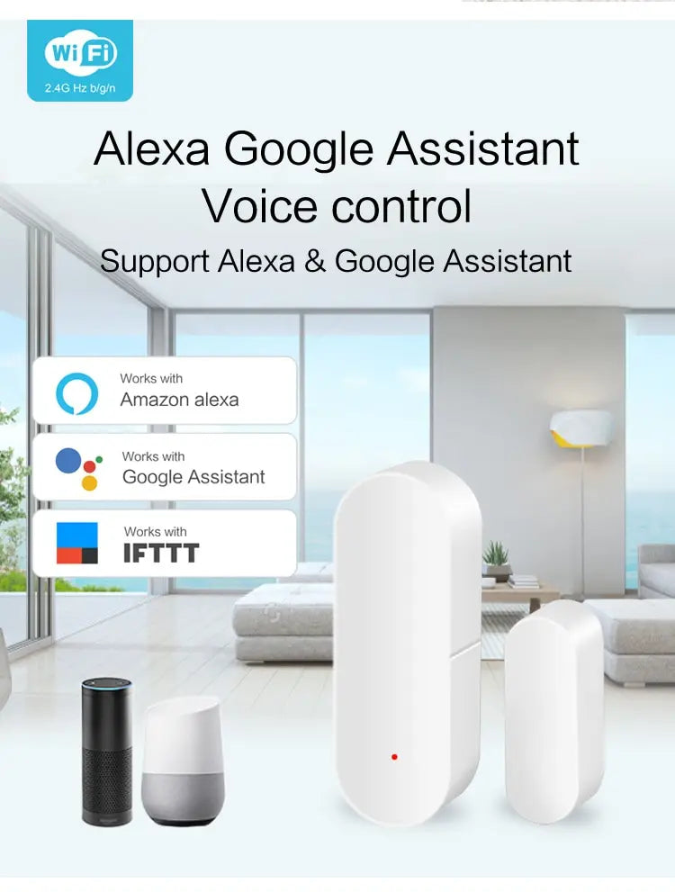 Tuya Smart WiFi Door Sensor Smart Home Open Close Detector Smartlife App Control Notification Compatible with Alexa Google Home