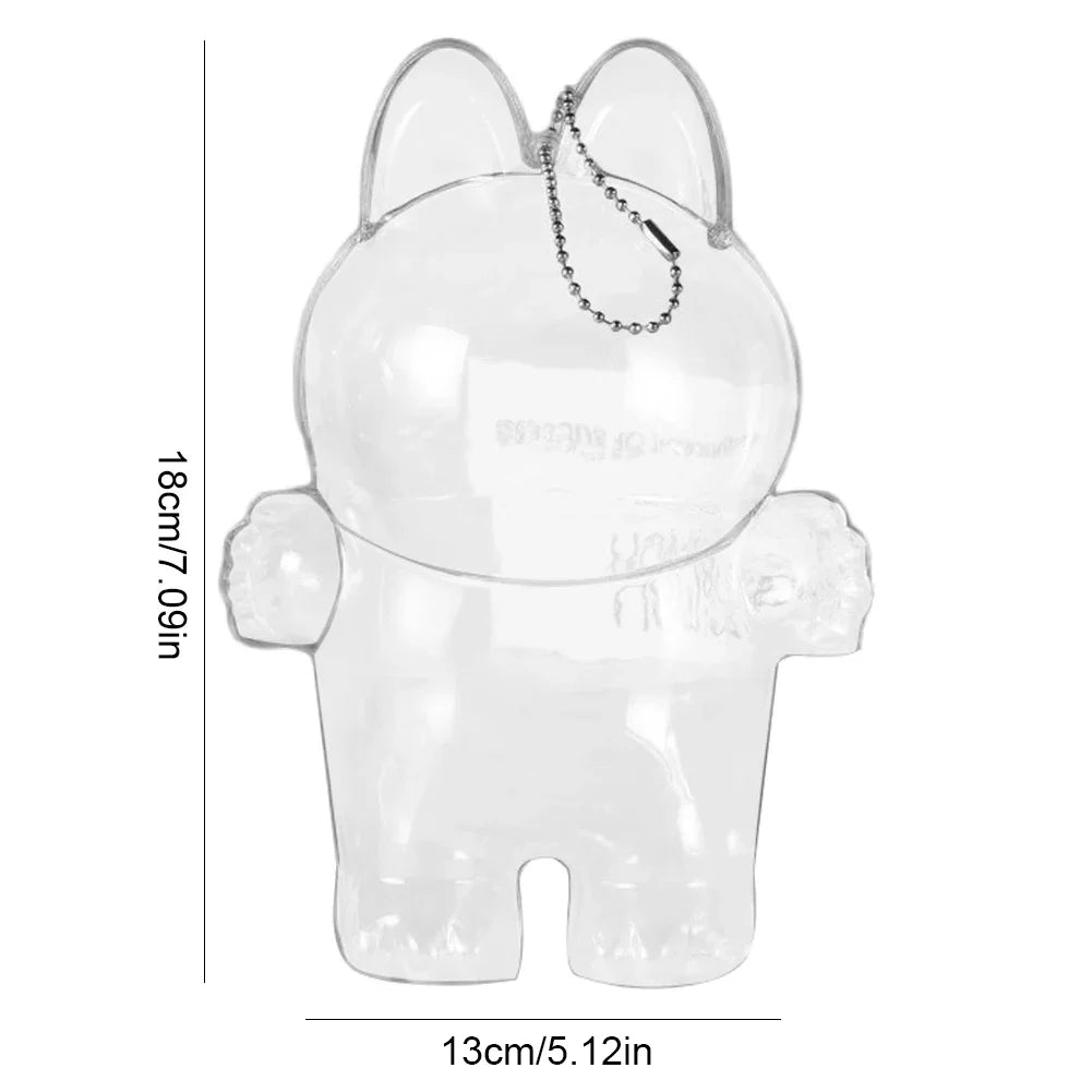 Transparent Macaron Doll Case For Labubu - Popmart Bubble Mart Storage Box, Dustproof Cover for Elf, Christmas New Year Gift