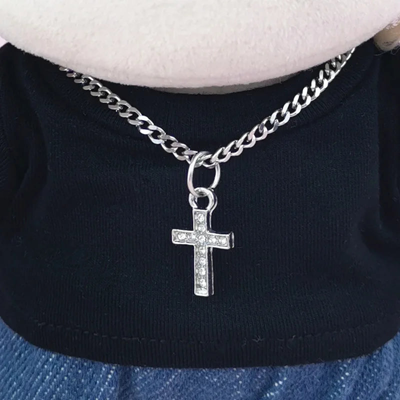 for 17CM Labubu Doll Accessories Mini Diy Hearts Shape Necklace Dress Up Plush Toy Cross Necklace Dollhouse Hanging Neck Pendant