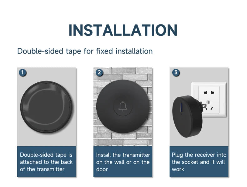 Circular Black Self Powered Wireless Doorbell AC 110v 220v US/EU Plug With 60 Rings Waterproof Long-Distance Kinetic Door Bell