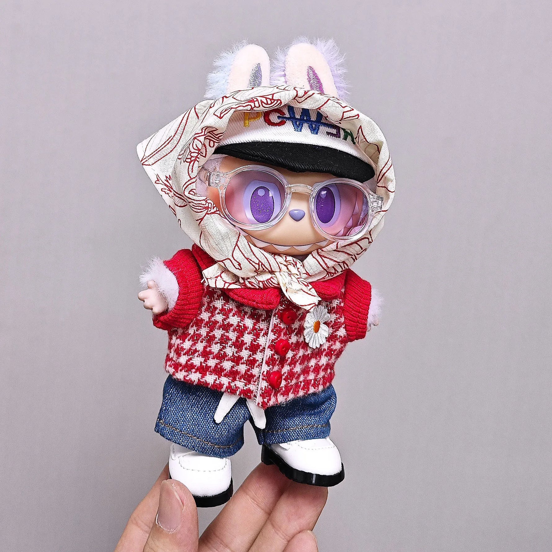 For Labubu Selects 15cm / 17cm Red GD Clothes, Jeans Set, Labubu Universal Clothing