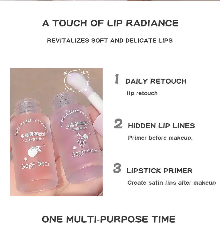Gege Bear Crystal Jelly Fruit Lip Oil Peach Grape Avacado Hydrating Moisturizing Nourishing And Lightening Lips Line