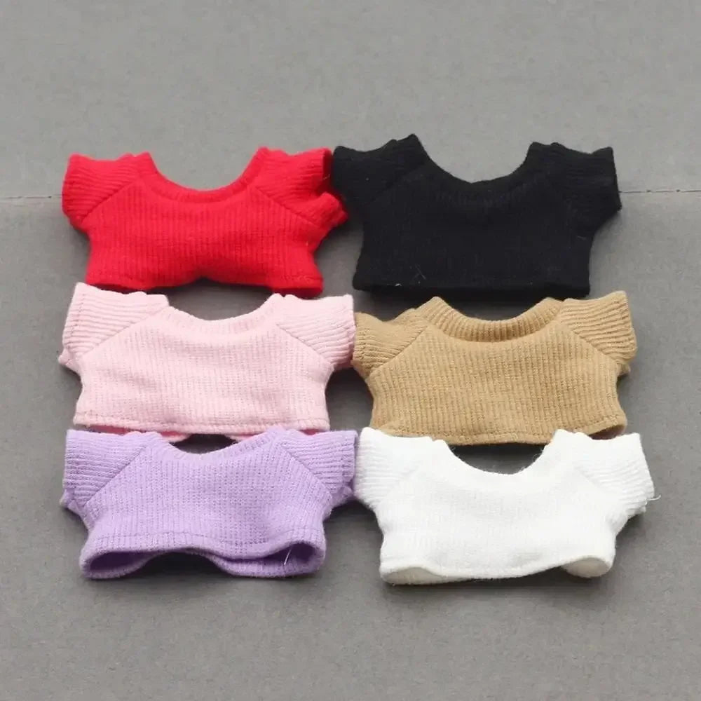 Mini Doll Clothes Outfit Accessories For Ropa 15-17cm Labubu Knitting T-shirt Hat pleated skirt Uniform Set Clothing