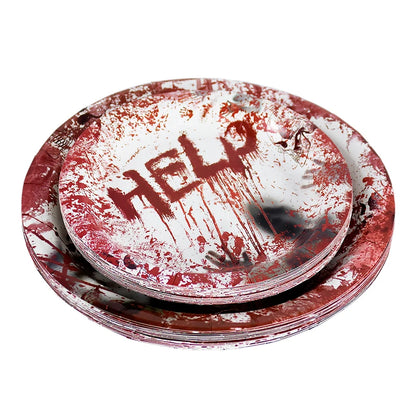 Halloween Party Disposable Tableware Scary Bloody Handprint Paper Plates Cups Popcorn Box For Halloween Horror Party Decor Props