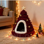 Winter Christmas Tree Cat Nest Handmade /Finished Cat Bed /Winter Warmth Semi Enclosed Dog Nest Felt Cone Pet House 크리스마스 고양이 굴
