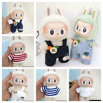 17cm Mini Plush Doll'S Clothes Outfit Accessories For Korea Kpop Exo Labubu Idol Dolls Corduroy overalls T-shirt Clothing Gift