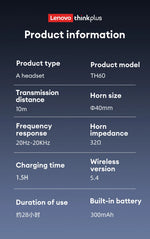 Original Lenovo TH60 Wireless Bluetooth 5.4 Headsets Over-Ear HD Call HIFI Surround Sound Headphones Low Game Latency Earphones