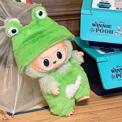 Doll Clothes For LABUBU Frog Set Jumpsuit Kawaii Fisherman Hat 2PCS/Pack Plush Cotton Doll Dress Up Game Decoration