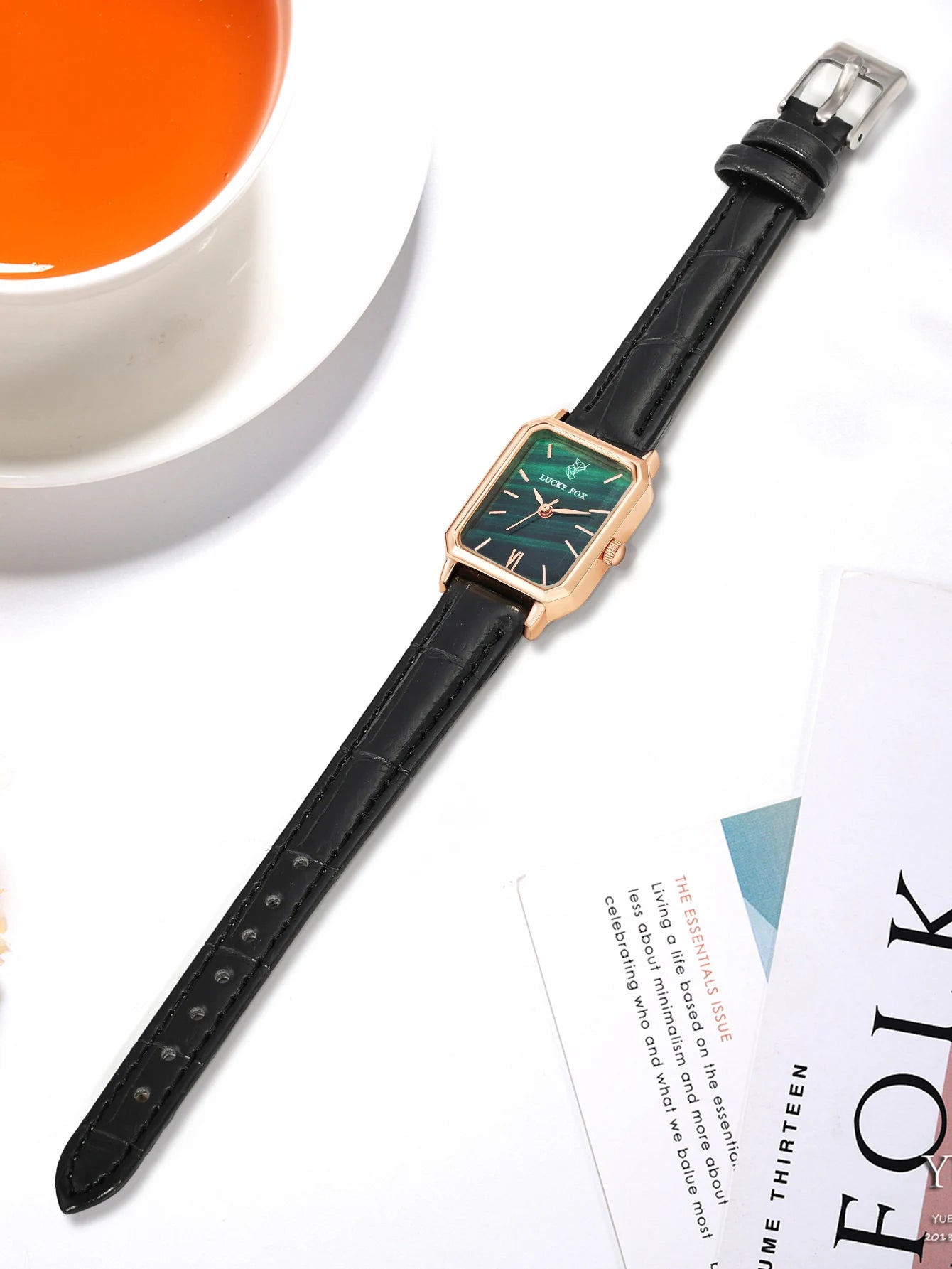 LUCKY FOX Women Watches Fashion Green Square Leather Quartz Watch Luxury Ladies Wristwatch Girlfriend Gift