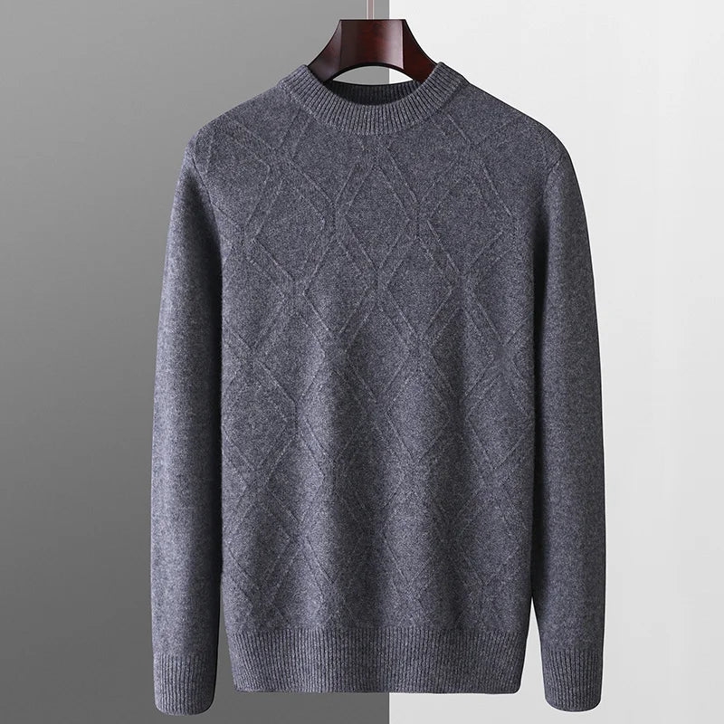 Autumn winter thick wool base sweater men's semi high neck diamond business casual pullover sweater knitted sweater cashmere top