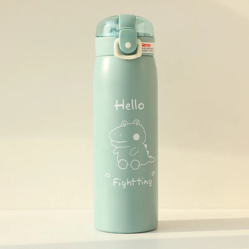 350ml/500ml Cartoon Stainless Steel Thermal Flask With Straw Portable Kids Cute Thermal Water Bottle