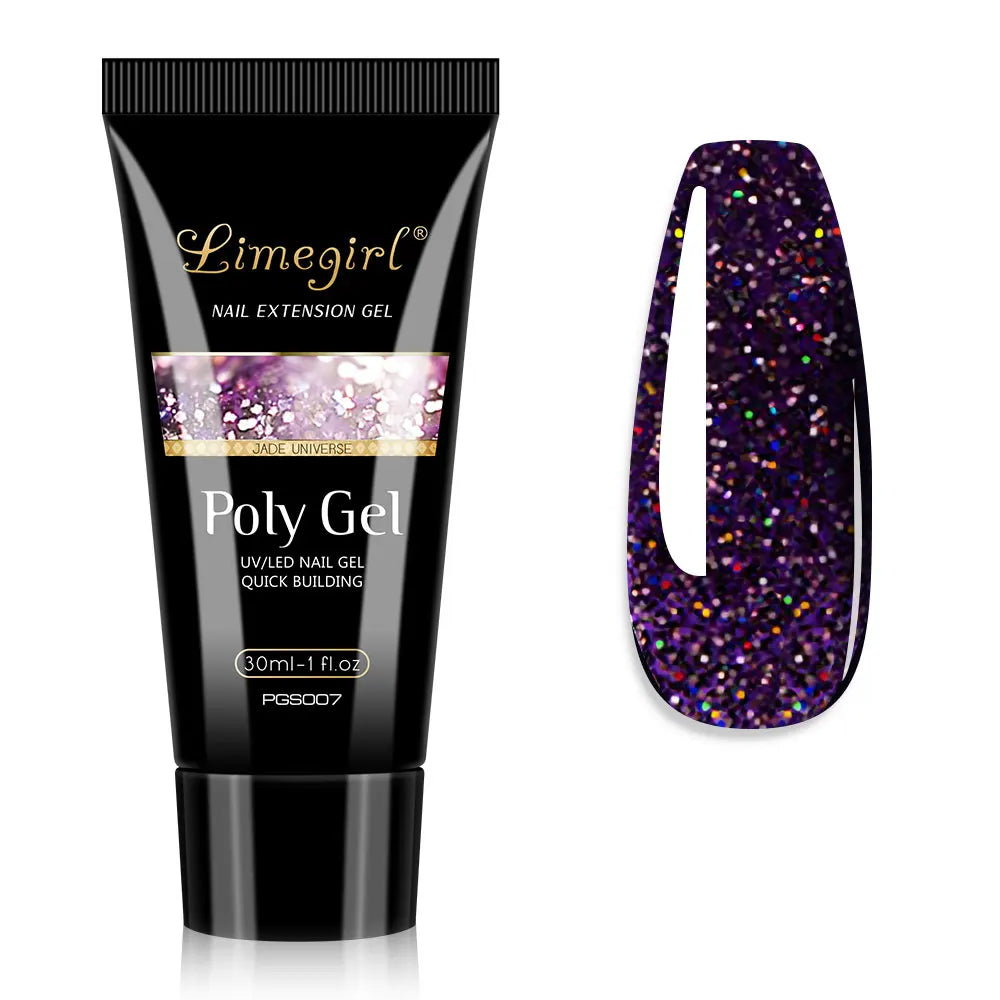 LIMEGIRL 30ml Nail Extension Gel Glitter Soak Off Nail Acrylic Crystal Build Poly UV Gel for Nails Quick Extension Manicure Glue