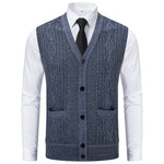Autumn Winter Warm Slim Fit Knit Vests Men V-Neck Solid Color Smart Casual Knitted Waistcoat Mens Geometric Sleeveless Knit Vest