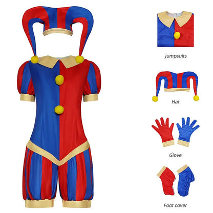 Circus Pomni Cosplay Costume with Hat Gloves Halloween Costumes