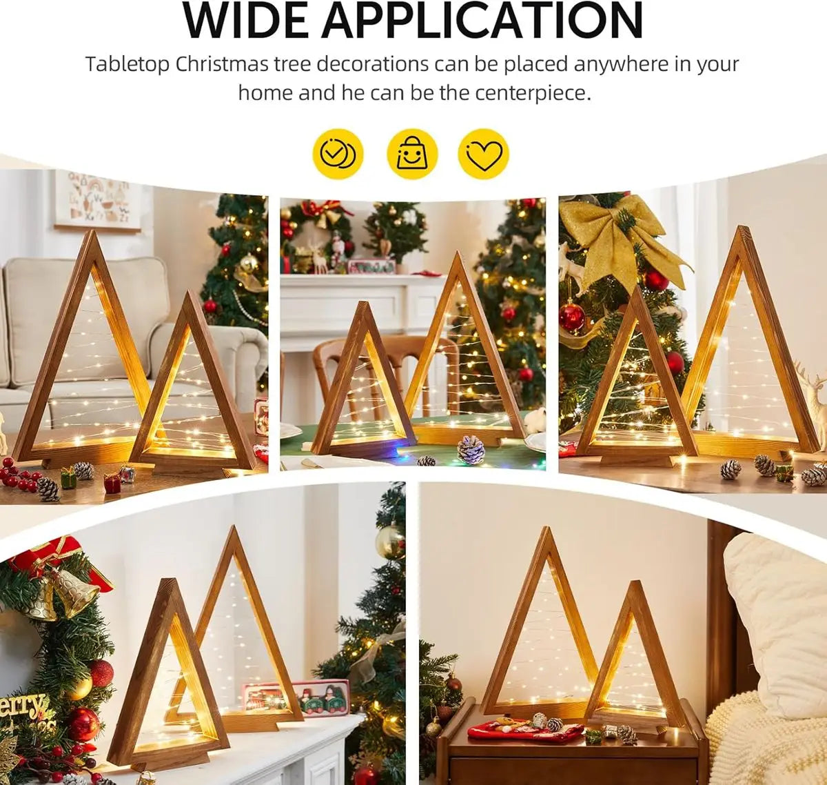 2Pcs/Set Wood Christmas Tree with Lights Modern Farmhouse Christmas Wooden Tree Centerpieces For Tables Christmas Holiday Decor