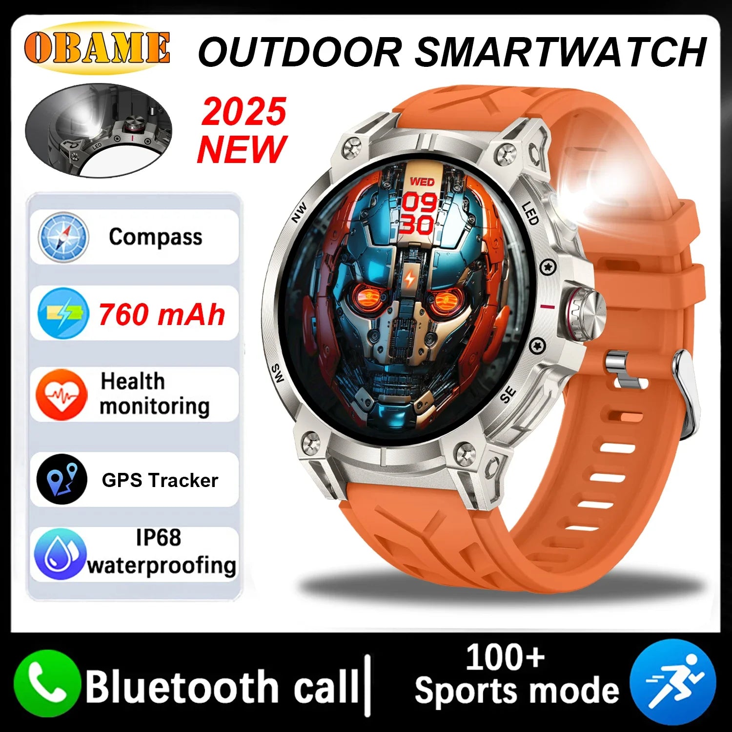 Xiaomi 760mAh Large Battery Outdoor Smart Watch Men 1.85 inch HD Screen GPS Compass Bluetooth Call IP68 Waterproof Smartwatch