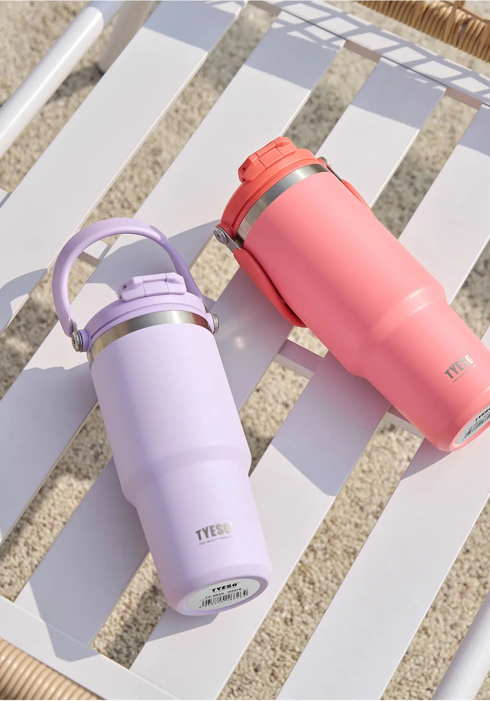 Tyeso Large-Capacity Vacuum Flasks Handle Vacuum Cup Dual-Drink Coffee Mug Stainless Steel Ice Cup Car Bottle Hot Cold Retention