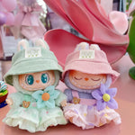For 17cm Labubu Doll Outfit Wrinkled Skirt Flower Hairpin Set Fisherman Hat Labubu Clothes Ropa Labubu