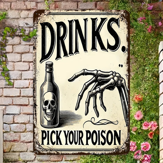 Halloween Aluminum Sign 1 Vintage "Drink, Pick Your Poison" Potion Bar Sign, Halloween Decoration Vintage Home Cafe Wall Decor
