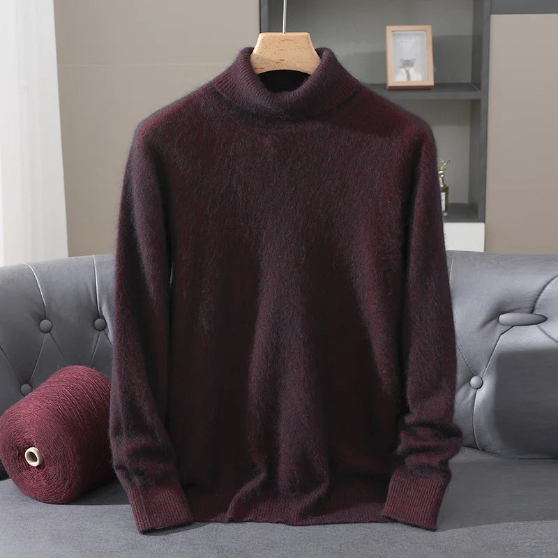 Autumn Winter Men's High Neck Pullover Knitted Sweater 100% Mink Cashmere Long Sleeved Loose Business Casual Warm Top New Styles