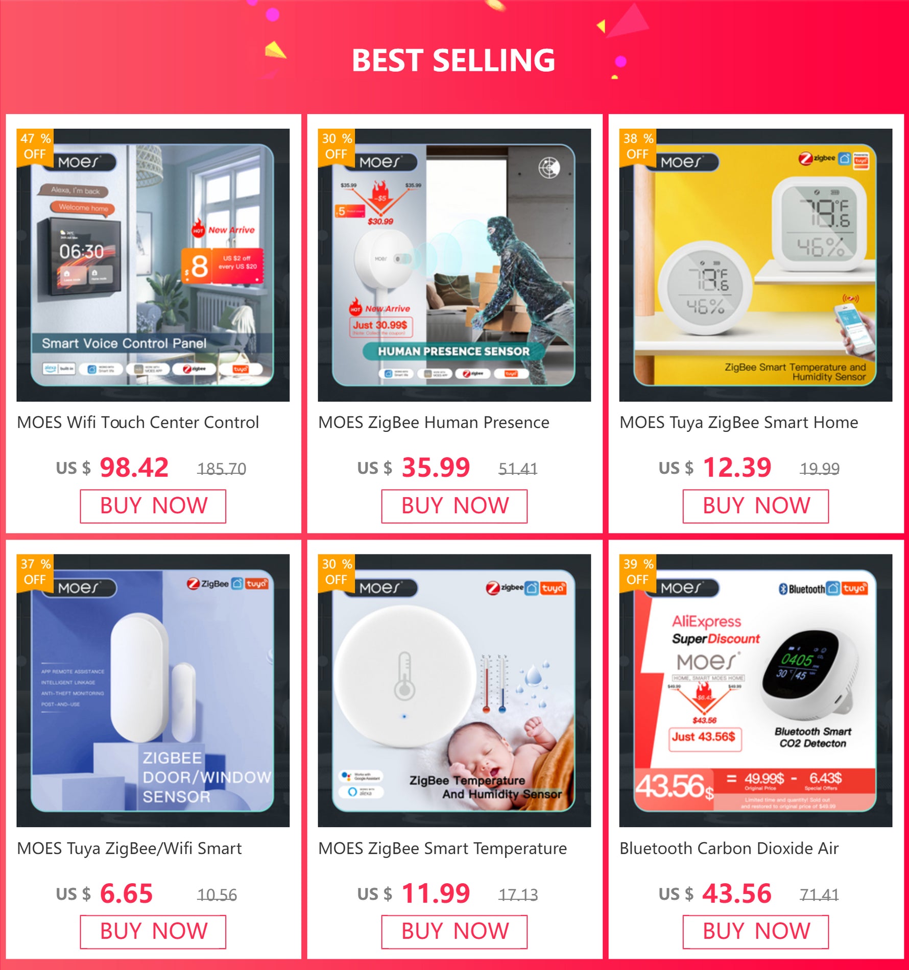 MOES Tuya ZigBee Smart Home Temperature And Humidity Sensor With LED Screen Works With Google Assistant and Tuya Zigbee Hub