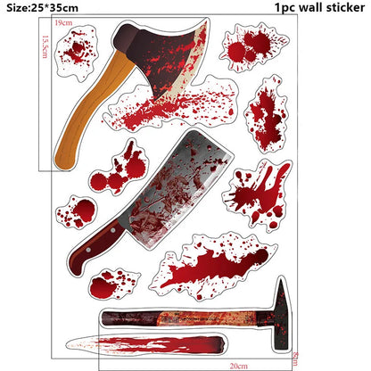 Halloween Wall Doors Windows Stickers Blood Handprint Footprint Skull Pattern Halloween Party Scene Decor Supplies Horror Props